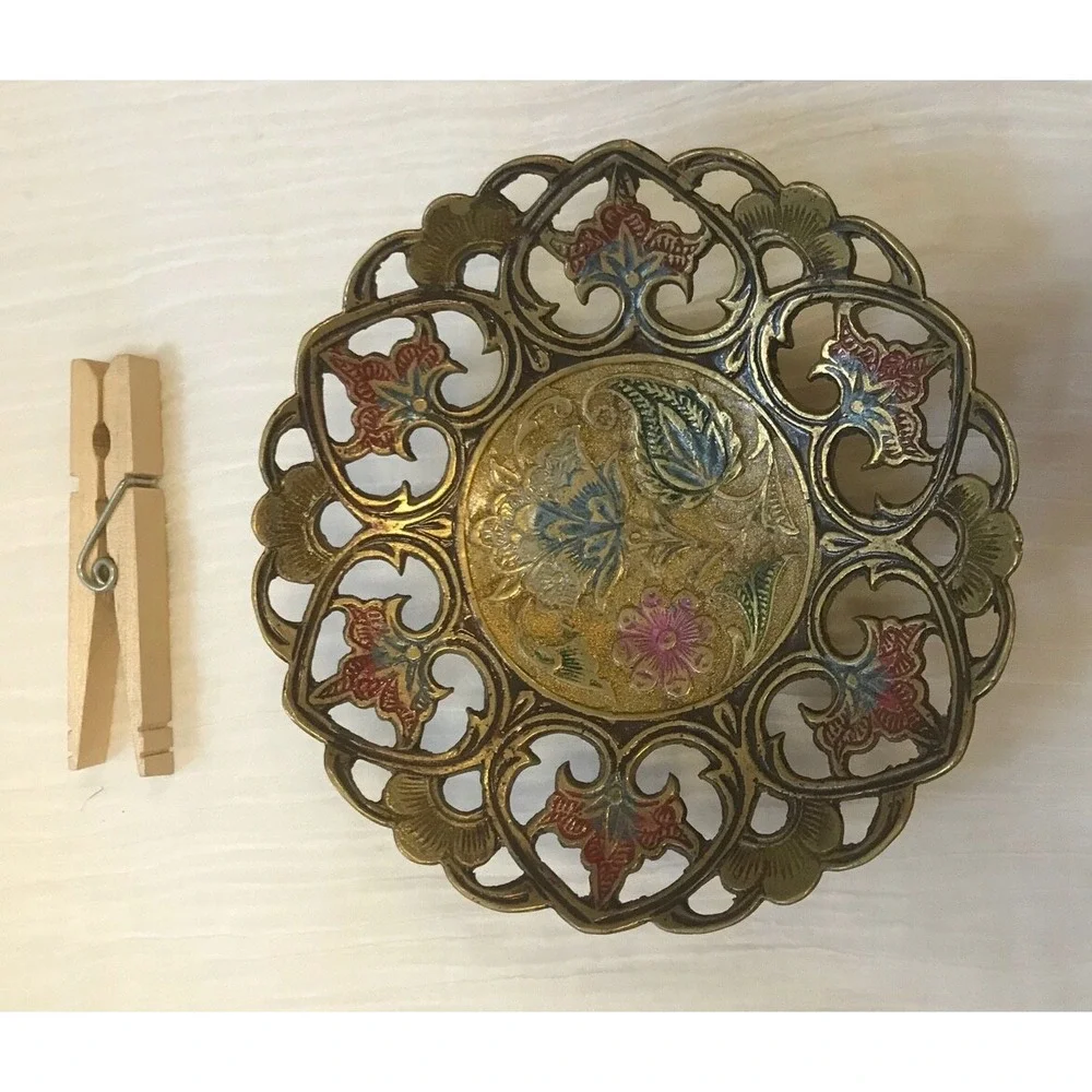 Antique Champleve on‎ Brass Filigree Bowl undated